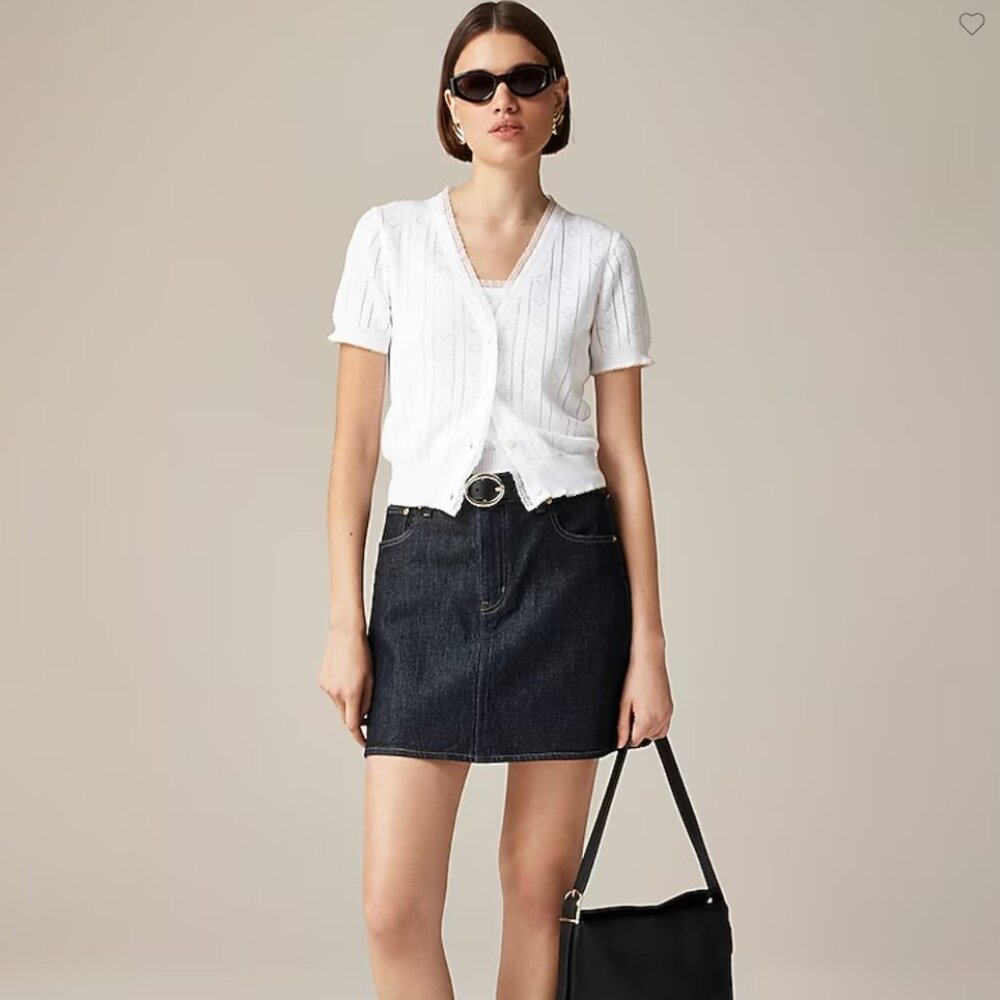 White Pointelle Short Sleeve Cardigan